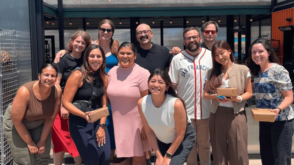 Christina and teammates welcome new team members to Goalbook with a lunch together in San Mateo, CA.