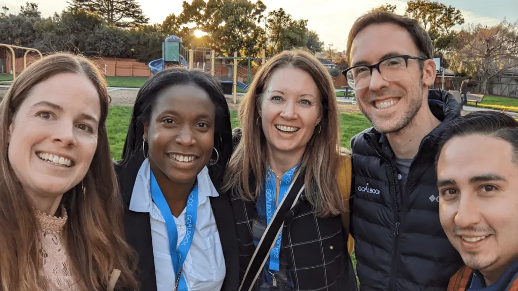 Amanda (second from left) and other members from the Content team enjoy a walk in the park during Winter Team Week 2023.