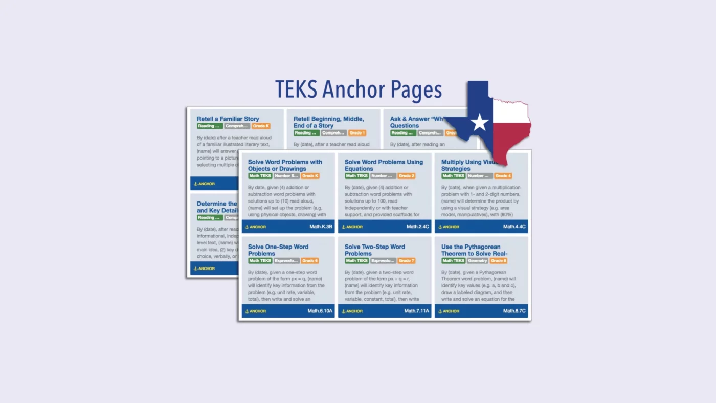 K-8 TEKS Anchor Pages in Goalbook Toolkit