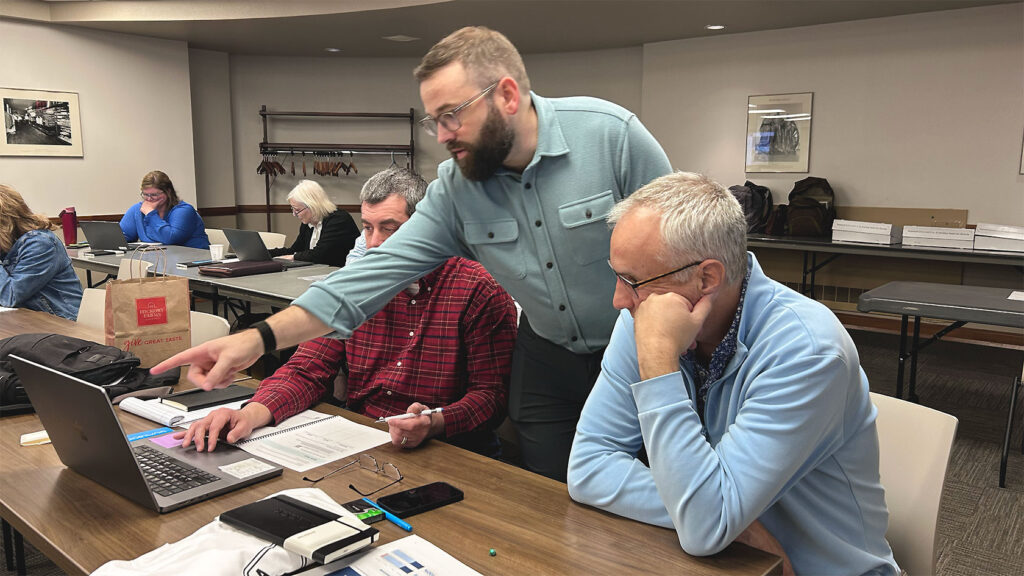 Goalbook's Customer Success Manager Nick explains district data to North Dakota leaders.